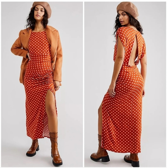 NWT Free People Lakeside Print Midi Dress Ginger Combo Medium - Picture 1 of 11